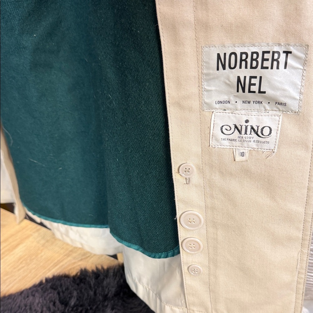 70s Vintage Norbert Nel Trench Coat Khaki Beige with Green Size 10 - Picture 11 of 16